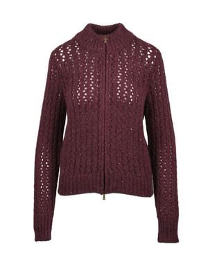 Eleventy Alpaca-Blend Lamé Zip Cardigan - Purple
