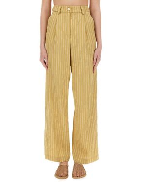 Alysi Striped Satin Tailored Pants - Yellow