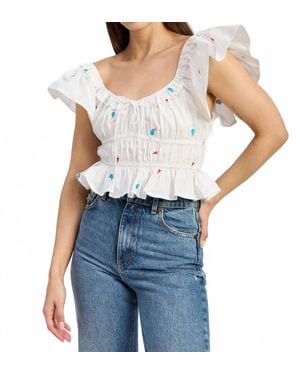 En Saison Nellie Flutter Sleeve Top - Blue