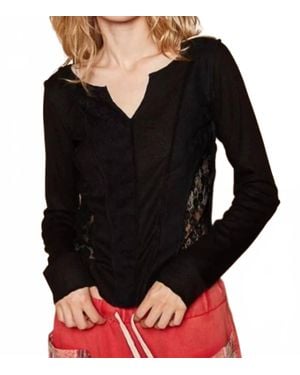 Pol Thermal Lace Top - Black