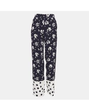Carolina Herrera Floral Printed Crepe Wide-Leg Pants - Blue