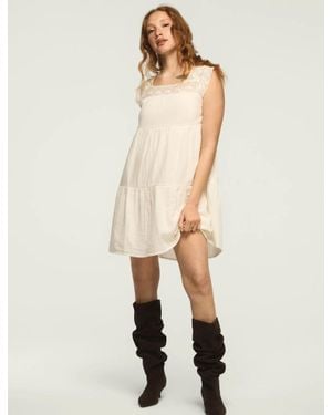 Lucky Brand Tiered Lace Sleeve Mini Dress - Natural