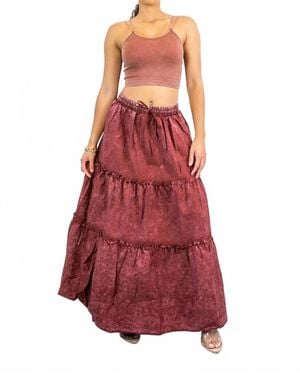SurelyMine Woven Vintage Washed Maxi Skirt With Ribbed Double Strap Set - Red