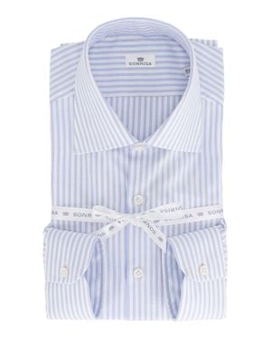 Sonrisa Classic Vertical Stripe Dress Shirt With Pointed Collar - Blue