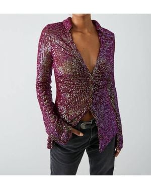 Free People Sequin Long Sleeve Shirt - Red