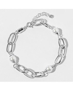 Fashnzfab Dipped Pearl Accent Textured Chunky Chain Link Bracelet - Metallic