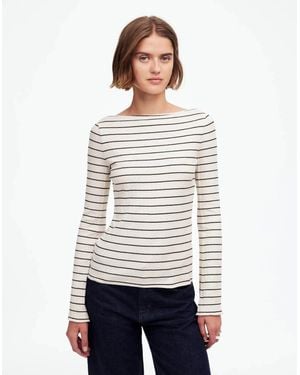 Madewell Nt681 Top Winter Striped Ribbed Boat Neck Classic Red240 - White