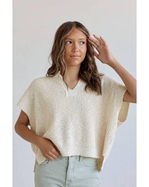 Zenana Poppy Relaxed Split Neck Lightweight Knit Top - White