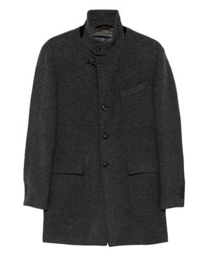 Fay Structured Toggle Clasp Herringbone Mid-Length Coat - Black