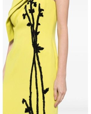 Saiid Kobeisy Crepe, Off-Shoulder Dress With Beading - Yellow