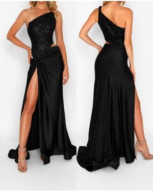 Nicole Bakti Slinky Combo Sequin Bodice Gown - Black