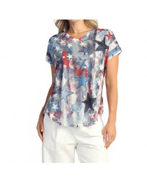 Jess & Jane Dolman Cap Sleeve Print Top - Blue