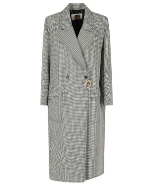Ports 1961 Check Pattern Fringed Lapels Wool Coat - Gray
