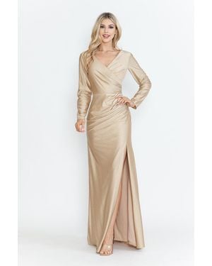 TRUEDAMES Mother Of The Bride Dress V-Neck Long Formal Gown - Natural