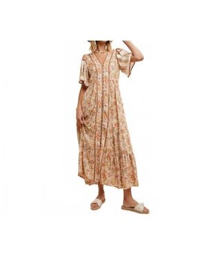 In-Loom Border Print Midi Dress - Natural
