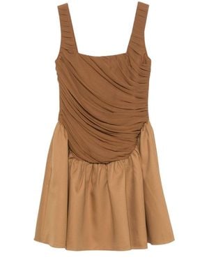 Abadia Ruched Detail Ochre Kaya Mini Dress - Brown