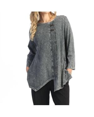 Jess & Jane Wavy Contrast Faux Wrap Mineral Washed Tunic - Gray