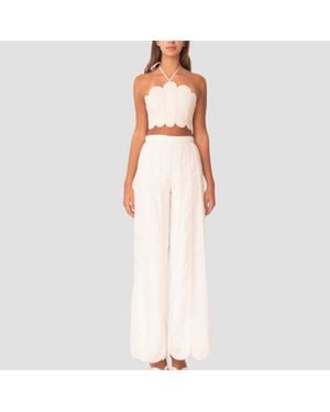 AZULU Coconut Scalloped Wide Leg Pant - White