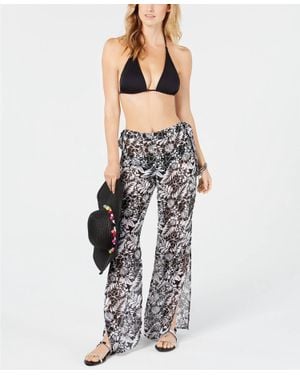 Miken Side Slit Chiffon Cover Up Pants - White