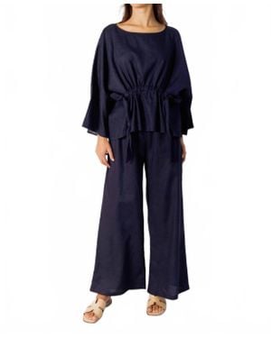 P.Cill Ula Wide Leg Linen Pants - Blue