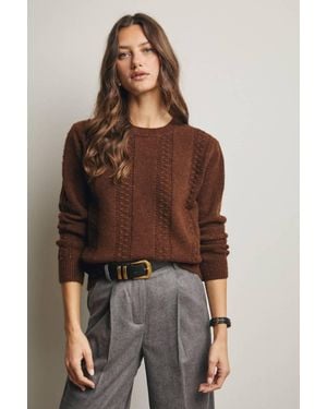Forte Textured Cable Stitch Pullover Sweater - Brown
