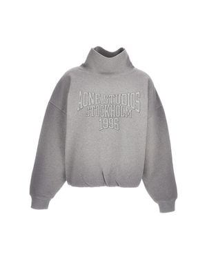 Acne Studios Cropped Sweater With Raised Text And Voluminous Sleeves - Gray