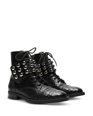 SCHUTZ SHOES Marieta Croc Embossed Leather Studded Moto Ankle Boots - Black
