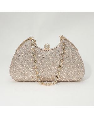 Fashnzfab Crystal Embellished Evening Clutch Bag - Natural