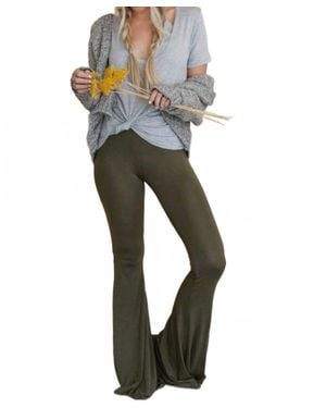 Three Bird Nest Cher Solid Raw Edge Flare Pants - Green