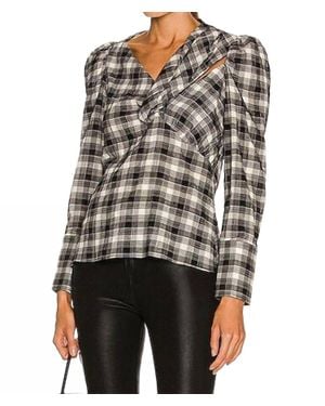 Jonathan Simkhai Rory Plaid Poplin Cutout Draped Shirt - Black