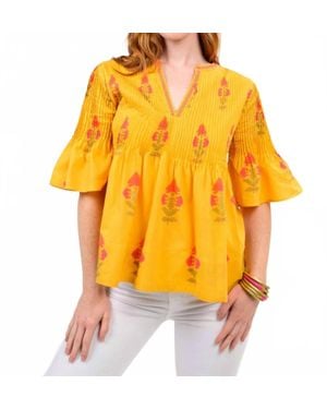 Ivy Jane Mara V Neck Floral Top - Yellow