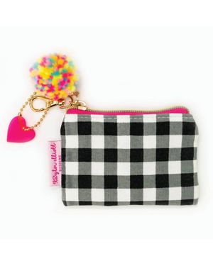 Taylor Elliott Designs Gingham Card Holder Keychain With Pom And Heart Charm - Metallic