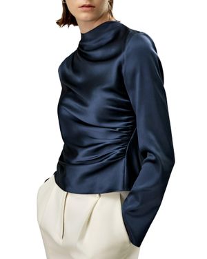 LILYSILK Oblique Wave Silk Blouse For - Blue