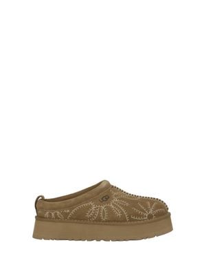 UGG Tazz Shearling Embroidery Suede Slippers - Green