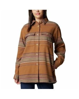 Columbia Point Creek Shirt Jacket Striped Button Front Jax1018 - Brown