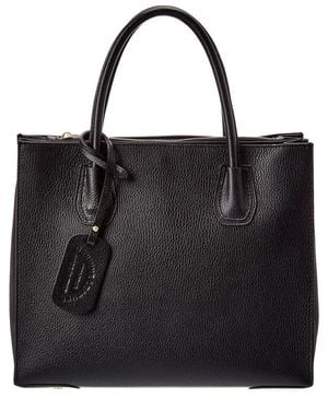 Italian Leather Top Handle Tote - Black