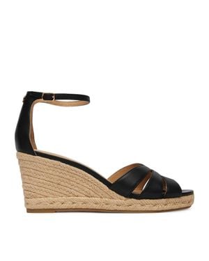 Ralph Lauren Nellie Leather Braided Jute Wedge Espadrilles - Black