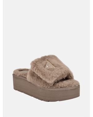 Guess faux fur slides clearance