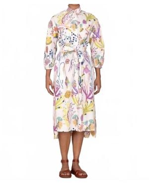 brand: Banjanan Gemma Belted Button-Down Midi Dress - White
