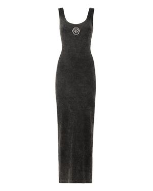 Philipp Plein Rib Long Tank Dress Stones Wash Hexagon - Black