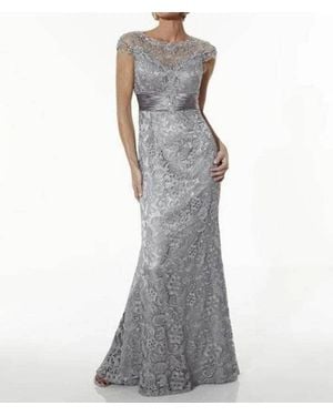 Christina Wu Cape Sleeve Lace Formal Gown - Gray