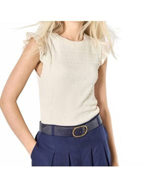 Apricot Textured Jersey Ruffle Sleeve T-Shirt - White