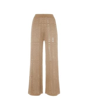 Malo Pantalone Wide-Leg Open-Knit Cotton Pants - Natural