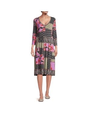 Johnny Was Zanda 3/4 Sleeve Tiered Tea Length Dress T-Shirt