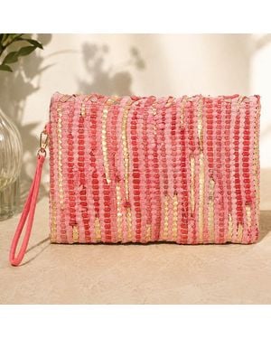 Fashnzfab Boho Textured Clutch Crossbody Bag - Pink