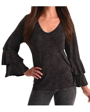 Angel Stone Wash Bell Sleeve Top - Black