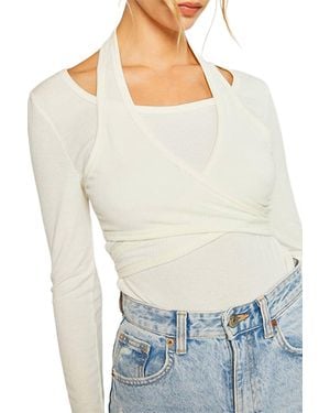 Pretty Garbage Layered Halterneck Ribbed-Knit Top - White