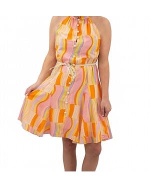 Fate Colorful High Neck Corded Mini Dress - Orange