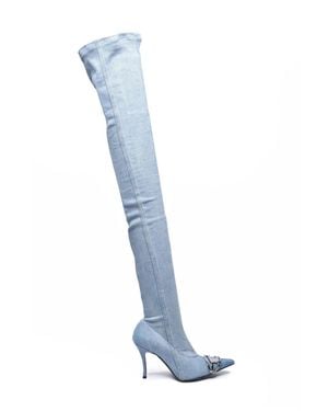 DIESEL Light Denim Leather High Boot - Blue