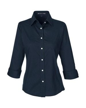 Devon & Jones Perfect Fit Three-Quarter Sleeve Stretch Poplin Dress Shirt - Blue